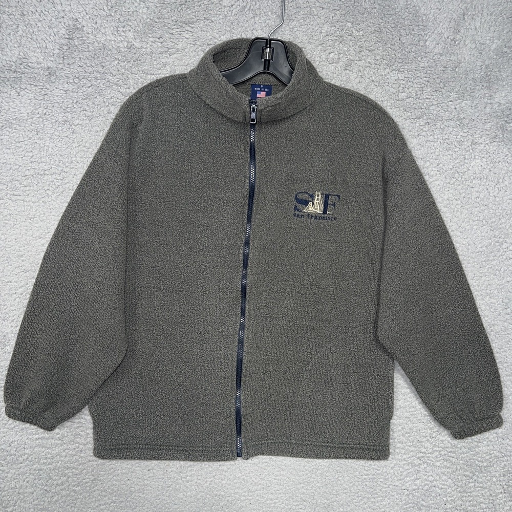 VTG San Francisco Fleece Jacket Men Sz S Gray Embroider Golden Gate Zip Made USA